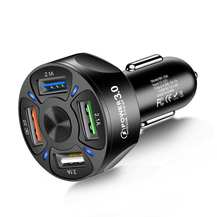 BK-358 3A QC3.0 4USB Car Charger One For Four Mobile Phone Car Charger(Black) - Car Charger by buy2fix | Online Shopping UK | buy2fix