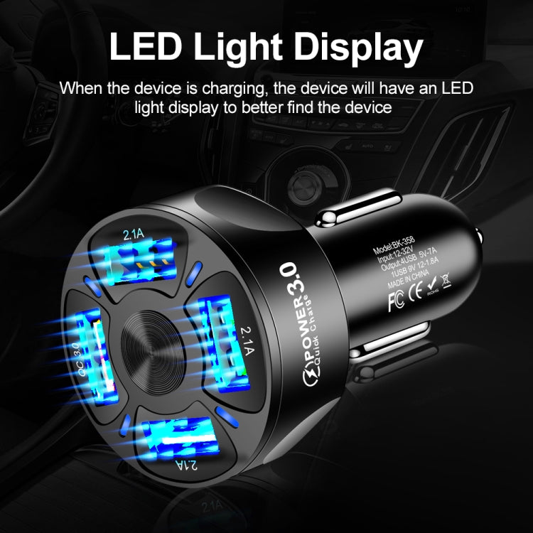 BK-358 3A QC3.0 4USB Car Charger One For Four Mobile Phone Car Charger(Black) - Car Charger by buy2fix | Online Shopping UK | buy2fix