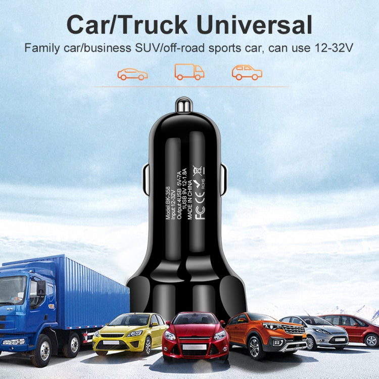 BK-358 3A QC3.0 4USB Car Charger One For Four Mobile Phone Car Charger(Black) - Car Charger by buy2fix | Online Shopping UK | buy2fix