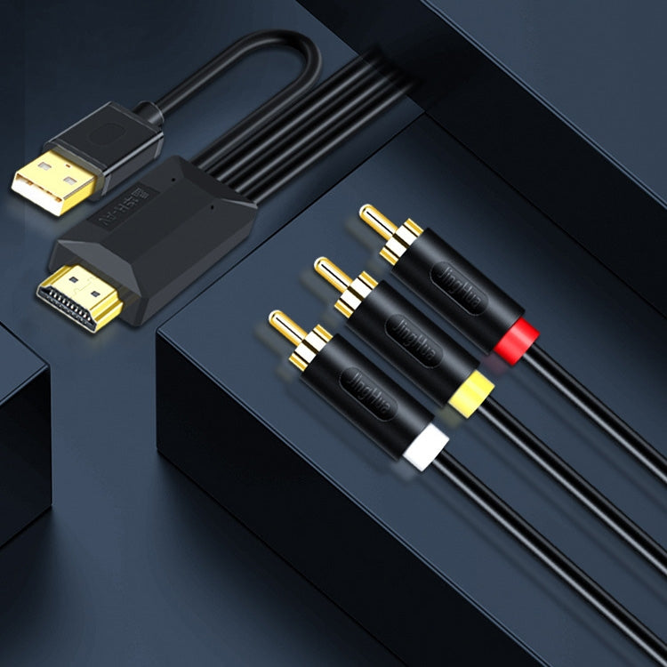 2m JingHua HDMI-3RCA HDMI To 3RCA Conversion Cable Set-Top TV Projector AV Lotus Converter Cable by JingHua