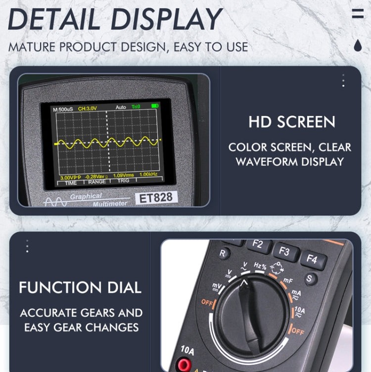 ET828 2 In 1 2 In 1 Oscilloscope Multimeter 2.4 Inch Color Screen Meter Digital Resistance Frequency Tester 1MHz 2.5Msps Meter - Digital Multimeter by buy2fix | Online Shopping UK | buy2fix