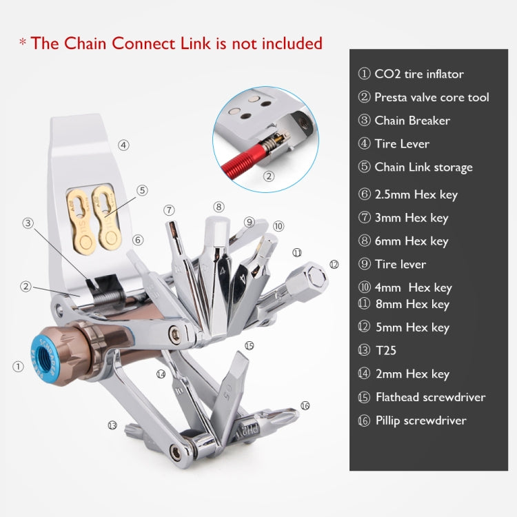 CXWXC 16 In 1 Bicycle Repair Combination Tool Multifunctional Mountain Bike Repair Tool - Maintenance tools by buy2fix | Online Shopping UK | buy2fix
