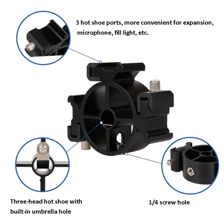 2 PCS Round Field 3 Triple Head Hot Shoe Mount Adapter Flash Holder Bracket Light Stand Holder - Other Accessories by buy2fix | Online Shopping UK | buy2fix