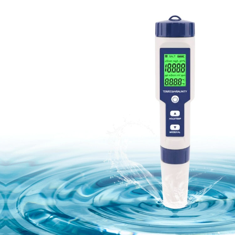 EZ-9909 PH/Salinity/Temperature/TDS/EC 5-in-1 Test Pen Multifunctional Water Quality Detector - PH & Moisture Meter by buy2fix | Online Shopping UK | buy2fix