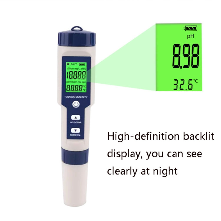 EZ-9909 PH/Salinity/Temperature/TDS/EC 5-in-1 Test Pen Multifunctional Water Quality Detector - PH & Moisture Meter by buy2fix | Online Shopping UK | buy2fix