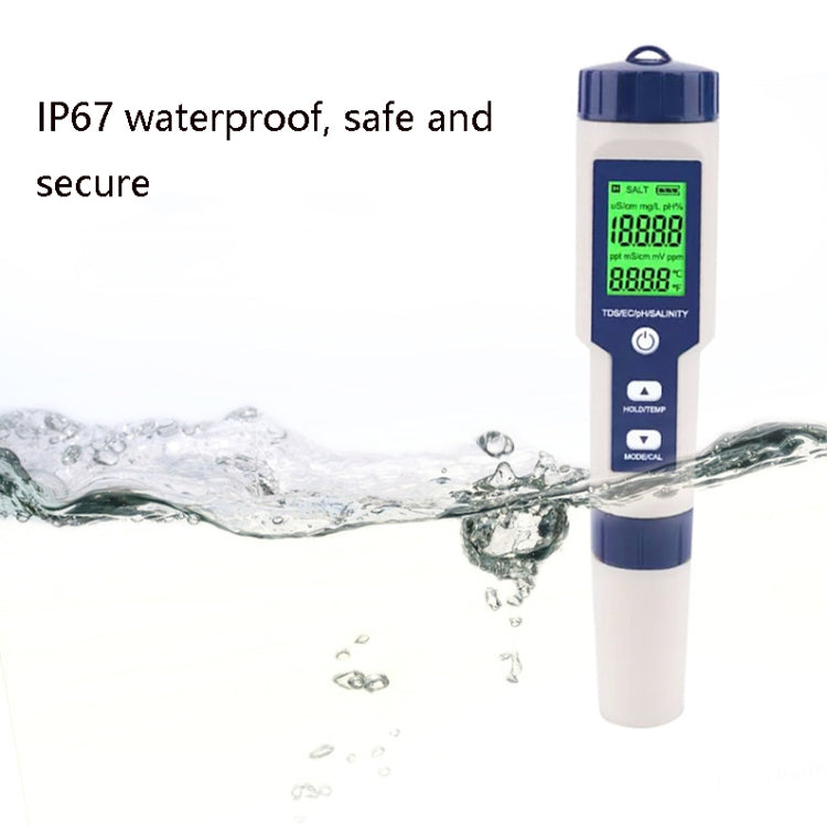 EZ-9909 PH/Salinity/Temperature/TDS/EC 5-in-1 Test Pen Multifunctional Water Quality Detector - PH & Moisture Meter by buy2fix | Online Shopping UK | buy2fix
