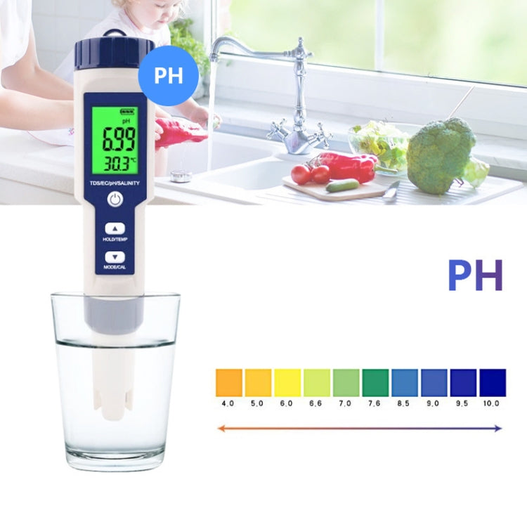 EZ-9909 PH/Salinity/Temperature/TDS/EC 5-in-1 Test Pen Multifunctional Water Quality Detector - PH & Moisture Meter by buy2fix | Online Shopping UK | buy2fix