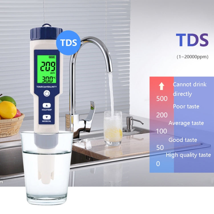 EZ-9909 PH/Salinity/Temperature/TDS/EC 5-in-1 Test Pen Multifunctional Water Quality Detector - PH & Moisture Meter by buy2fix | Online Shopping UK | buy2fix