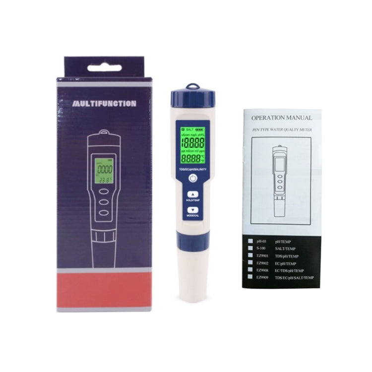 EZ-9909 PH/Salinity/Temperature/TDS/EC 5-in-1 Test Pen Multifunctional Water Quality Detector - PH & Moisture Meter by buy2fix | Online Shopping UK | buy2fix