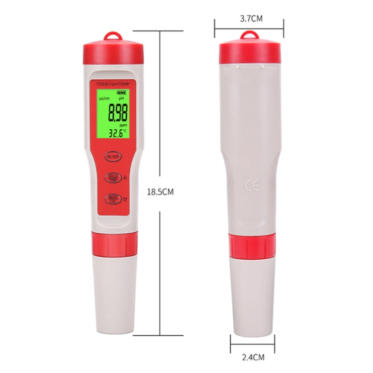 4-in-1 Portable PH/TDS/EC/TEMP Test Pen Multi-Function Water Quality Tester - PH & Moisture Meter by buy2fix | Online Shopping UK | buy2fix