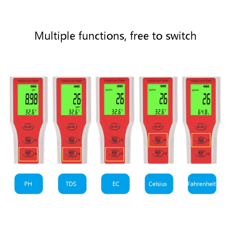 4-in-1 Portable PH/TDS/EC/TEMP Test Pen Multi-Function Water Quality Tester - PH & Moisture Meter by buy2fix | Online Shopping UK | buy2fix