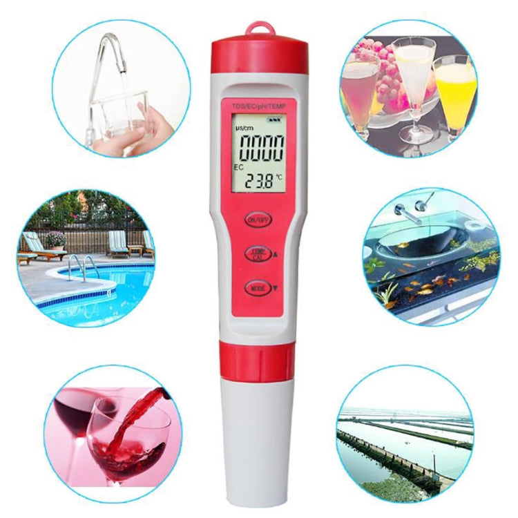 4-in-1 Portable PH/TDS/EC/TEMP Test Pen Multi-Function Water Quality Tester - PH & Moisture Meter by buy2fix | Online Shopping UK | buy2fix