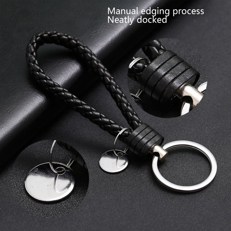 Woven Leather Cord Keychain Car Pendant Leather Key Ring Baotou With Small Round Piece(Navy) by buy2fix