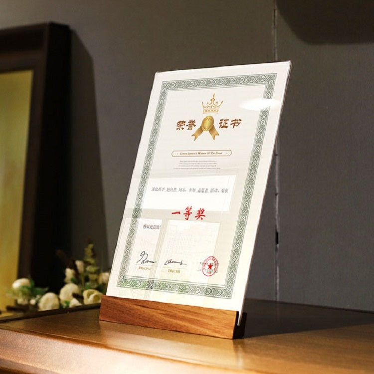 Transparent Acrylic Wooden Base Certificate Photo Frame Vertical Walnut - Photo Albums & Photo Frames by buy2fix | Online Shopping UK | buy2fix
