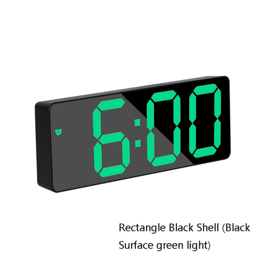 Mirror Bedside Alarm Clock Battery Plug-In Dual-Purpose LED Clock, Colour: Rectangle Black Shell (Black Surface green light) - Alarm Clocks by buy2fix | Online Shopping UK | buy2fix