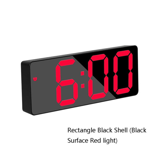 Mirror Bedside Alarm Clock Battery Plug-In Dual-Purpose LED Clock, Colour: Rectangle Black Shell (Black Surface Red light) by buy2fix