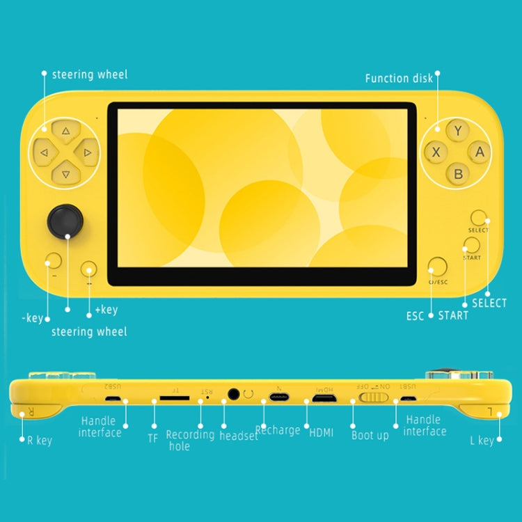 X20 LIFE Classic Games Handheld Game Console with 5.1 inch Screen & 8GB Memory, Support HDMI Output(Yellow) by buy2fix