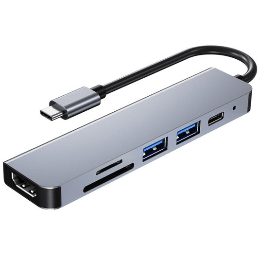 AD-033 6 In 1 USB-C / Type-C To 4K HDMI + SD / TF Card Slot + PD USB-C / Type-C Charging + 2 USB 3.0 Ports Multifunctional HUB Docking Station by buy2fix