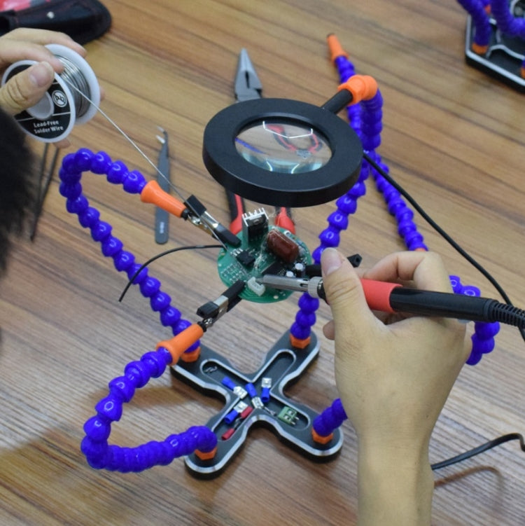 Aluminum Alloy 4-Claw Aircraft Model Universal Arm With Light & Welding Station(N-CSBKM-BL9 Blue) by buy2fix