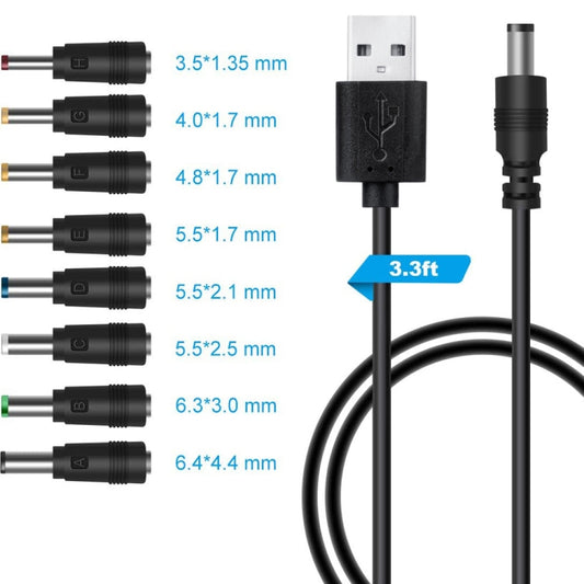 8 In 1 DC Power Cord USB Multi-Function Interchange Plug USB Charging Cable(Black) - Universal Power Adapter by buy2fix | Online Shopping UK | buy2fix