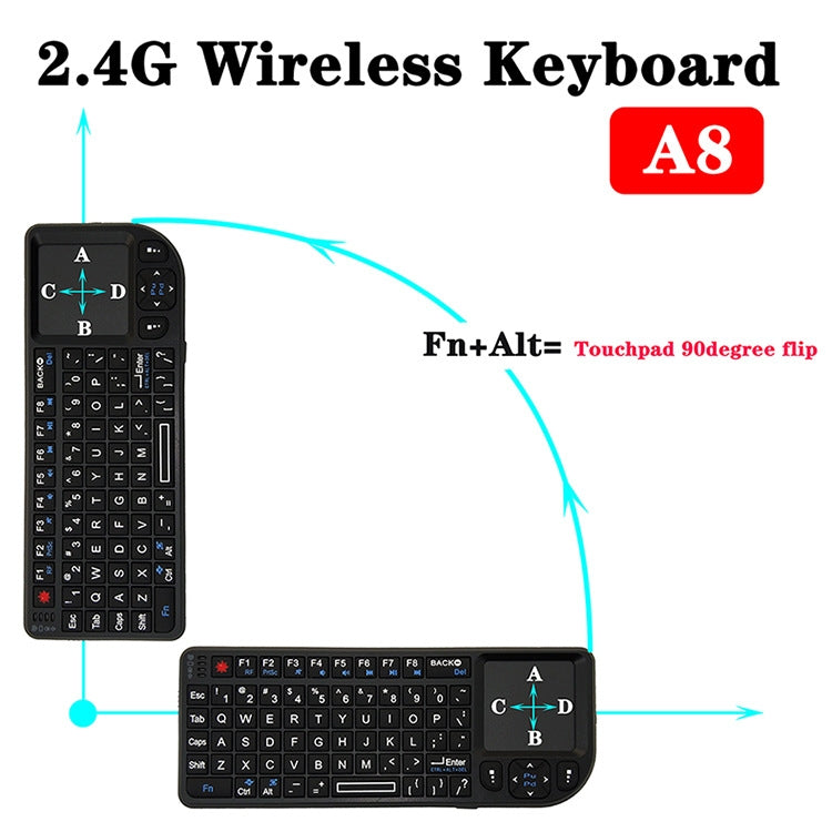 A8 Mini Wireless Mouse And Keyboard With Laser Touchpad Keyboard, Colour: English Colorful Backlight by buy2fix