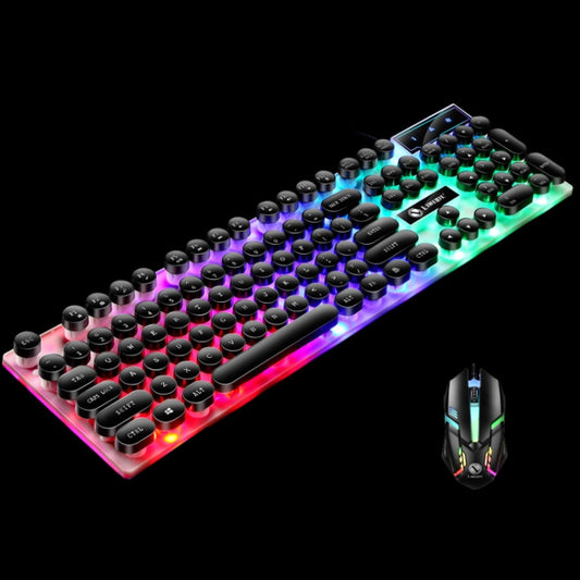 LIMEIDE GTX300 104 Keys Retro Round Key Cap USB Wired Mouse Keyboard, Cable Length: 1.4m, Colour: Punk Set Black by LIMEIDE