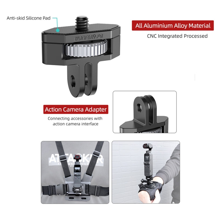 Sunnylife 1/4 inch Metal Adjustable Adapter For DJI Pocket 2 / FIMI PALM 2 / Insta360 One X-2(Dark Grey) - Quick Release Plate by Sunnylife | Online Shopping UK | buy2fix