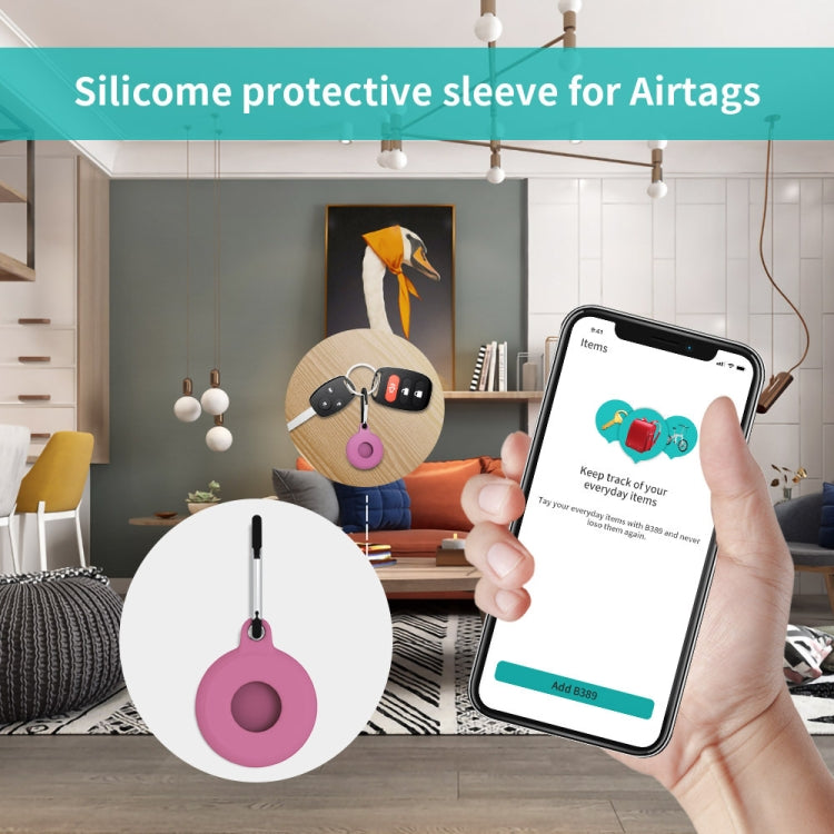 4 PCS Round Shape Shockproof Anti-scratch Silicone Protective Case with Carabiner for AirTag(Black) - by buy2fix | Online Shopping UK | buy2fix