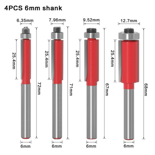 Woodworking Engraving Milling Cutter Trimming Machine Alloy Cutter Head, Model: 6mm Handle 4PCS/Set - Others by buy2fix | Online Shopping UK | buy2fix