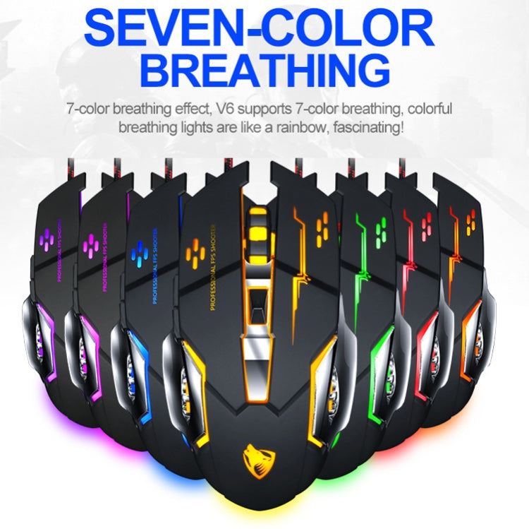 T-WOLF V6 USB Interface 6-Buttons 3200 DPI Wired Mouse Gaming Mechanical Macro Programming 7-Color Luminous Gaming Mouse, Cable Length: 1.5m( Macro Definition Audio Version Black Silver) by T-WOLF