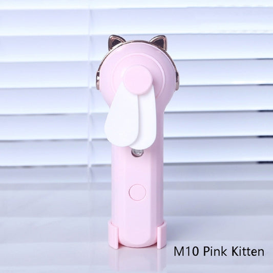 Handheld Hydrating Device Chargeable Fan Mini USB Charging Spray Humidification Small Fan(M10 Pink Kitten) by buy2fix