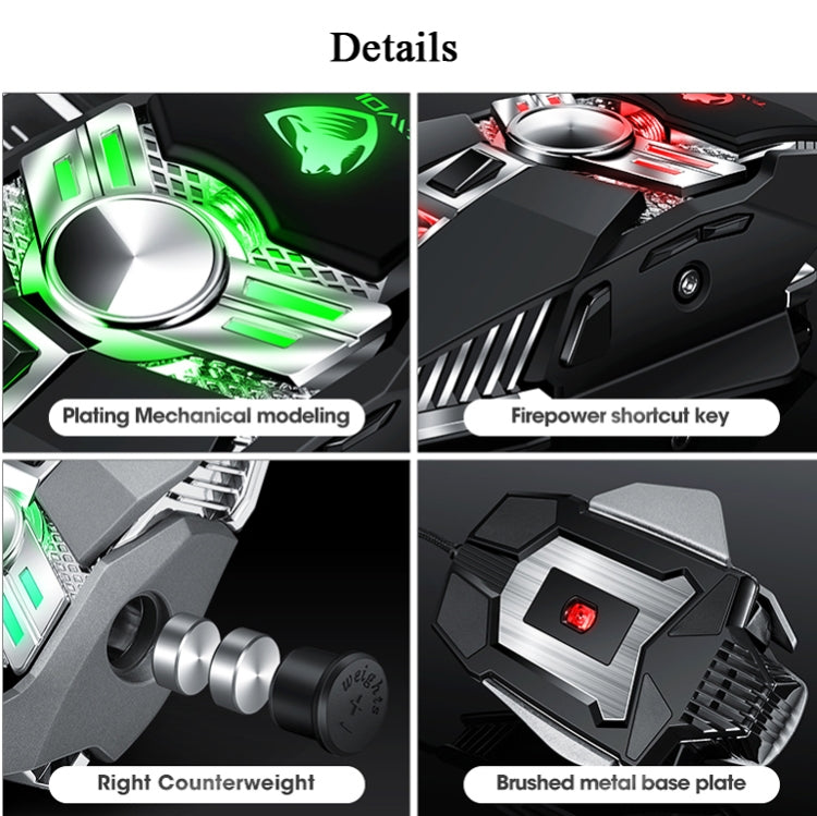 T-WOLF V10 USB Interface 7 Buttons 6400 DPI Gaming Wired Mouse Custom Macro Programming 4-Color Breathing Light Gaming Mouse, Cable Length: 1.5m(Gun Color) by T-WOLF