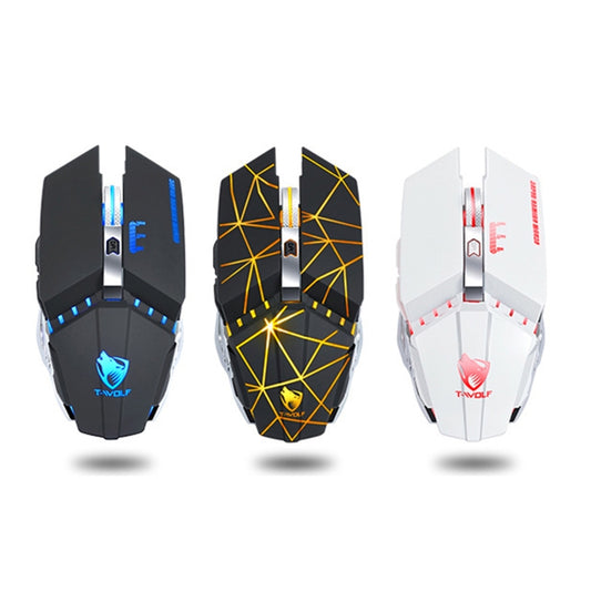T-WOLF Q15 6-Buttons 1600 DPI Wireless Rechargeable Mute Office Gaming Mouse with 7 Color Breathing Light(Pearl White) by T-WOLF