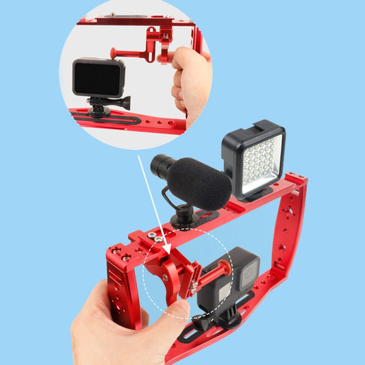 Diving Dual Handheld Grip Bracket Stabilizer Extension Phone Clamp Camera Rig Cage Underwater Case for GoPro HERO9 /8 /7, Colour: Red Bracket + Shutter by buy2fix