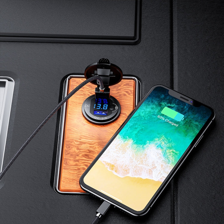 Aluminum Alloy Double QC3.0 Fast Charge With Button Switch Car USB Charger Waterproof Car Charger Specification: Golden Shell Green Light With Terminal - DIY Modified Charger by buy2fix | Online Shopping UK | buy2fix