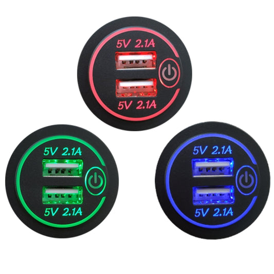 Car Motorcycle Modified Charger Double Aperture 4.2A With Touch Switch USB Car Charge(Blue Light) by buy2fix