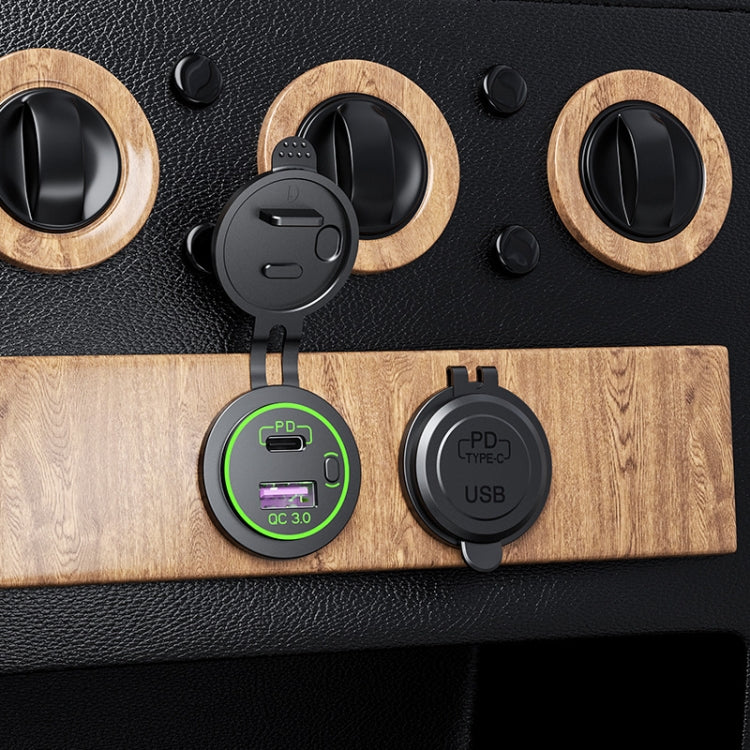 Car Motorcycle Ship Modified USB Charger Waterproof PD + QC3.0 Fast Charge, Model: Green Light With Terminal - DIY Modified Charger by buy2fix | Online Shopping UK | buy2fix