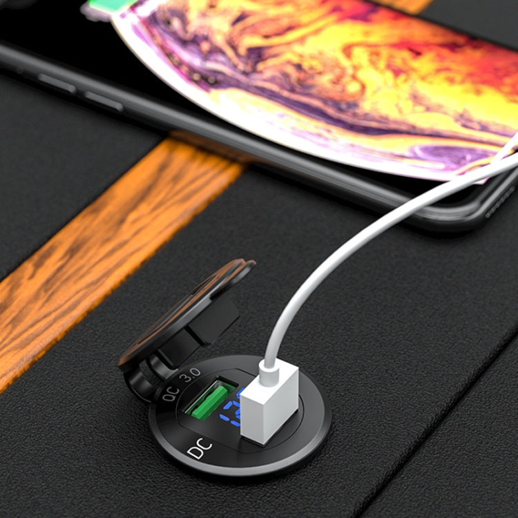 Car Motorcycle Modified USB Charger QC3.0 Metal Waterproof Fast Charge(Golden Shell Green Light) by buy2fix