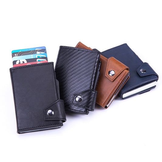 Anti-Theft Aluminum Alloy Coin Purse RFID Anti-Degaussing Automatic Pop-Up PU Bank Card Bag(Mad Horse Blue) by buy2fix