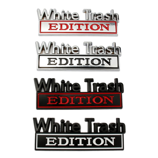 2 PCS Car Metal Modification Standard White Trash Edition Car Label Stickers(Black Red) by buy2fix
