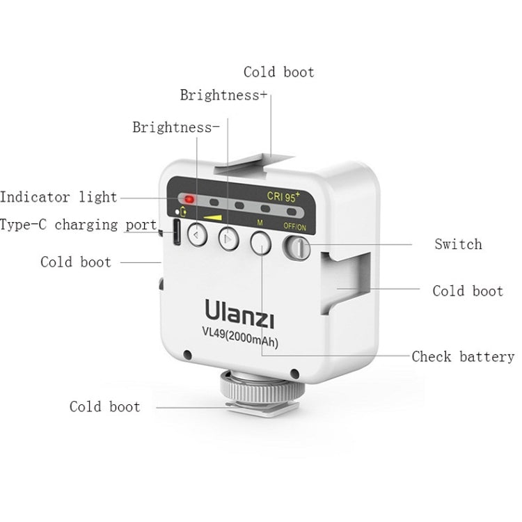 Ulanzi VL49 6W Small LED Video Light 5500K Dimmable Photography Soft Light Vlog Fill Light( White) - by Ulanzi | Online Shopping UK | buy2fix