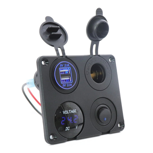 Automobile Motorcycle Ship Modified Universal Dual USB Socket Voltage Measuring Machine Switch 4 In 1 Combined Panel, Model: P15+D3+Y2+K5(Blue Light) by buy2fix
