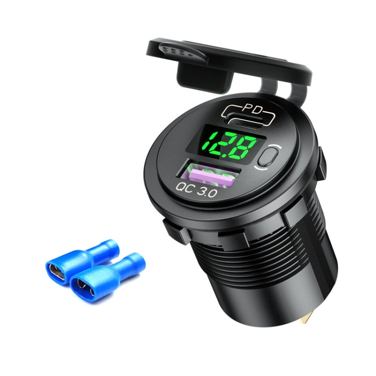 12V Modified Car USB Charger With Voltage Display PD QC3.0 Socket(With Terminal Green Light) - DIY Modified Charger by buy2fix | Online Shopping UK | buy2fix