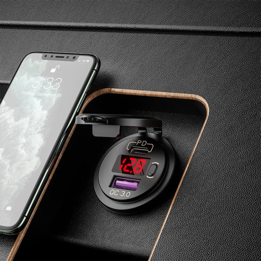 12V Modified Car USB Charger With Voltage Display PD QC3.0 Socket(With 60cm Line Red Light) by buy2fix