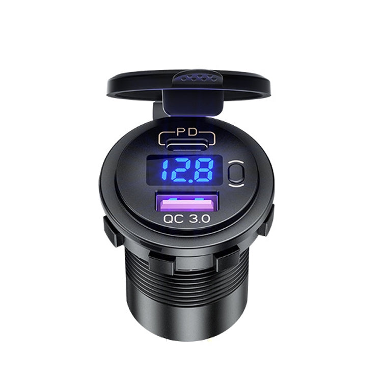12V Modified Car USB Charger With Voltage Display PD QC3.0 Socket(With Terminal Green Light) - DIY Modified Charger by buy2fix | Online Shopping UK | buy2fix