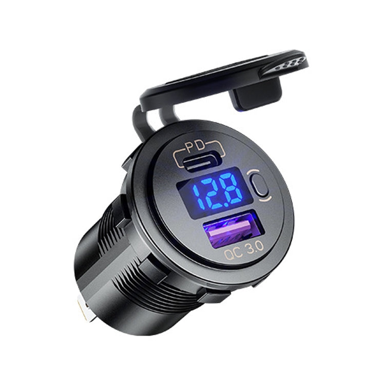 12V Modified Car USB Charger With Voltage Display PD QC3.0 Socket(With Terminal Green Light) - DIY Modified Charger by buy2fix | Online Shopping UK | buy2fix
