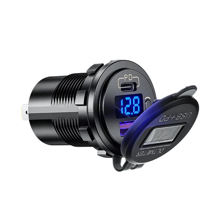 12V Modified Car USB Charger With Voltage Display PD QC3.0 Socket(With Terminal Green Light) - DIY Modified Charger by buy2fix | Online Shopping UK | buy2fix