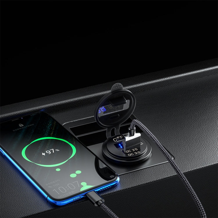 12V Modified Car USB Charger With Voltage Display PD QC3.0 Socket(With Terminal Green Light) - DIY Modified Charger by buy2fix | Online Shopping UK | buy2fix