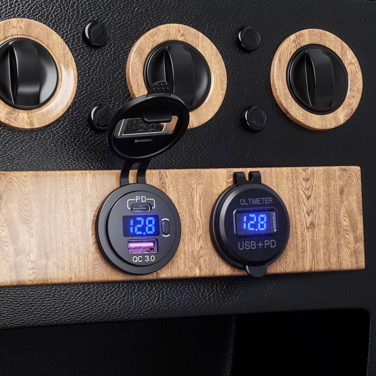 12V Modified Car USB Charger With Voltage Display PD QC3.0 Socket(With Terminal Blue Light) by buy2fix