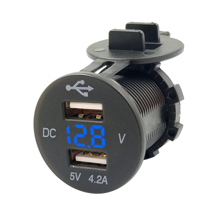 4.2A Dual USB With Voltage Display Mobile Phone Charger Socket Power Supply 12V Car Motorcycle(Blue Light) - DIY Modified Charger by buy2fix | Online Shopping UK | buy2fix